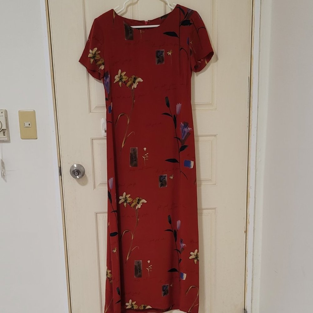 Monsoon 100% silk orange red floral dress UK size 10/US size 6